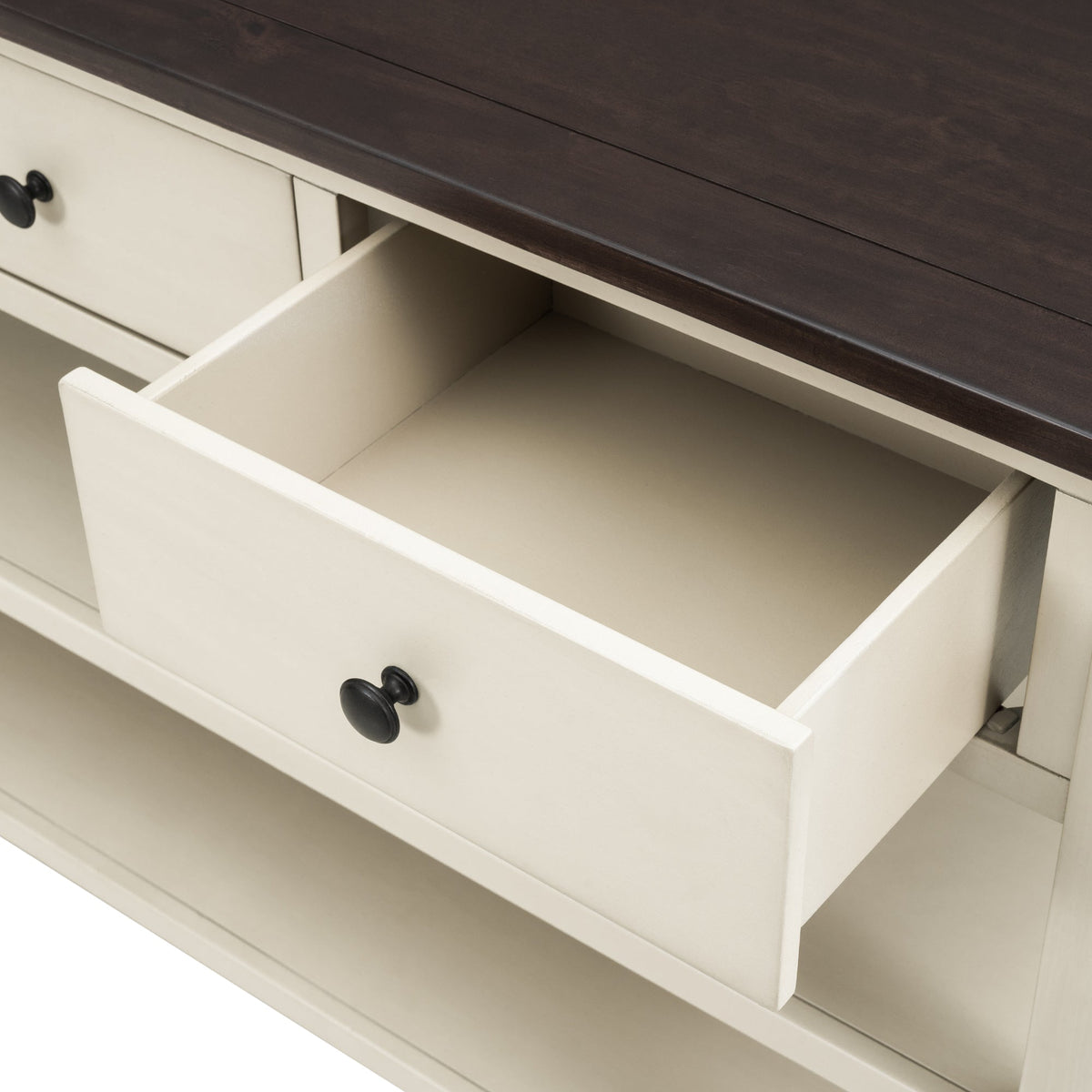 Solid Pine Console Table with Drawers and Shelves
