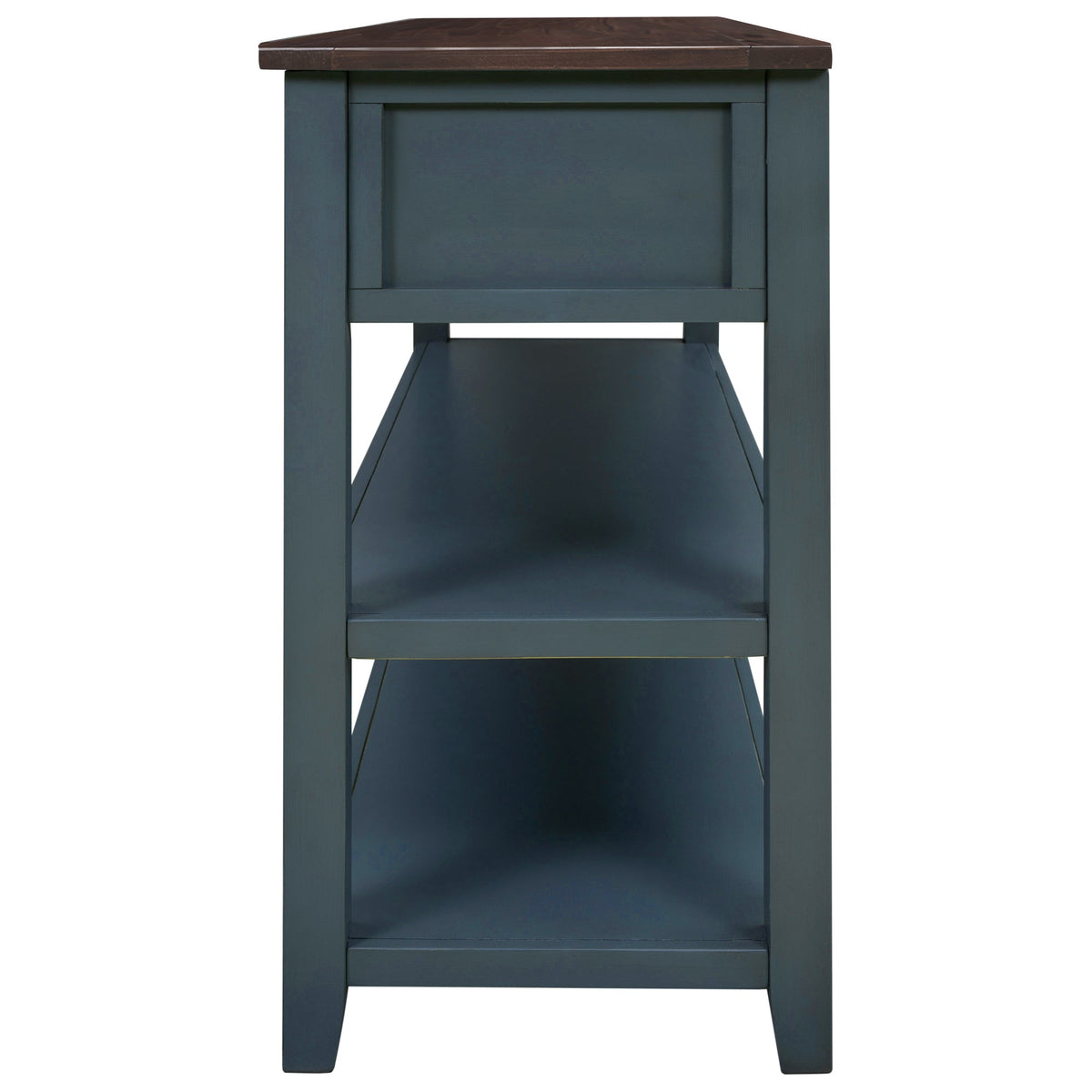 Navy Retro Console Table with Drawers and Open Shelves