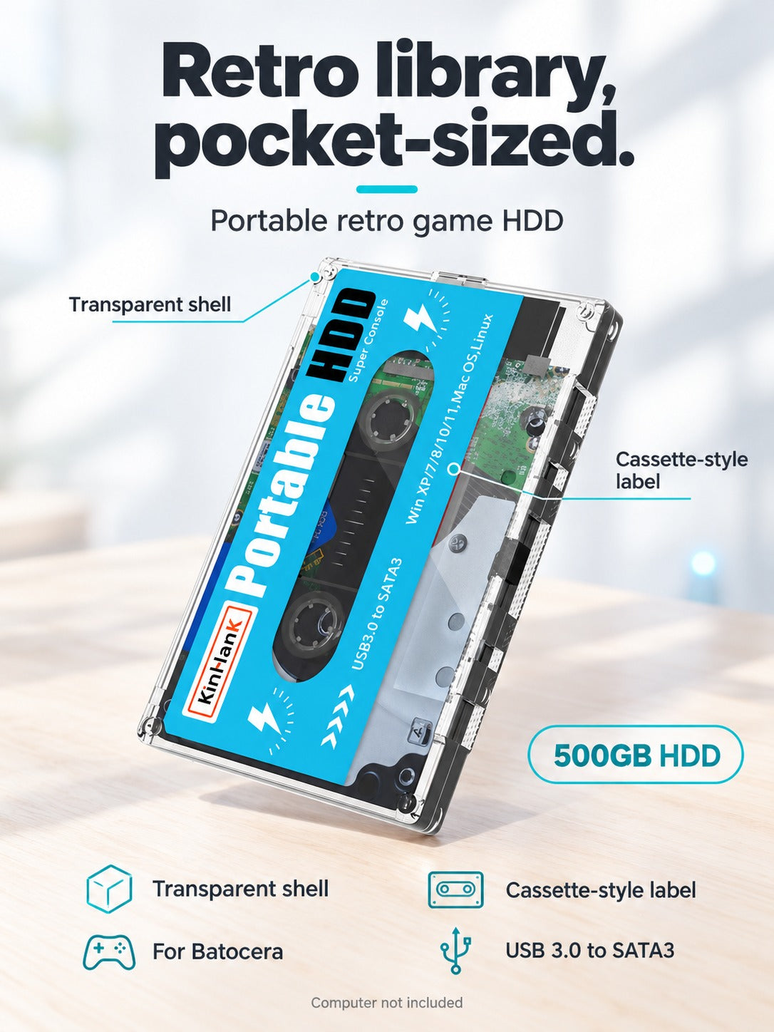 Retro Game Portable Hard Drive 500GB for Batocera