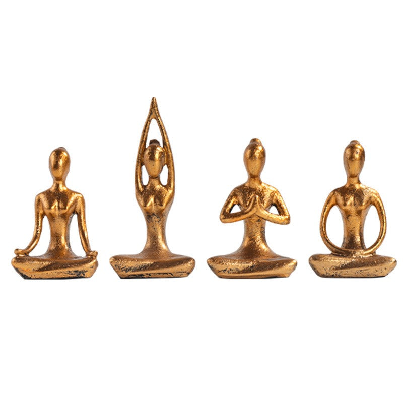 Yoga Sculptures Set of 4 Antique Gold Home Accent Decor