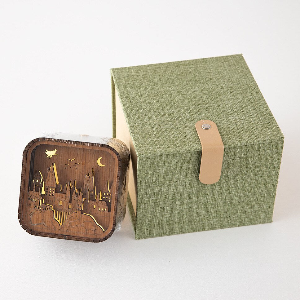 Wooden Music Box Night Light for Cozy Fantasy Decor