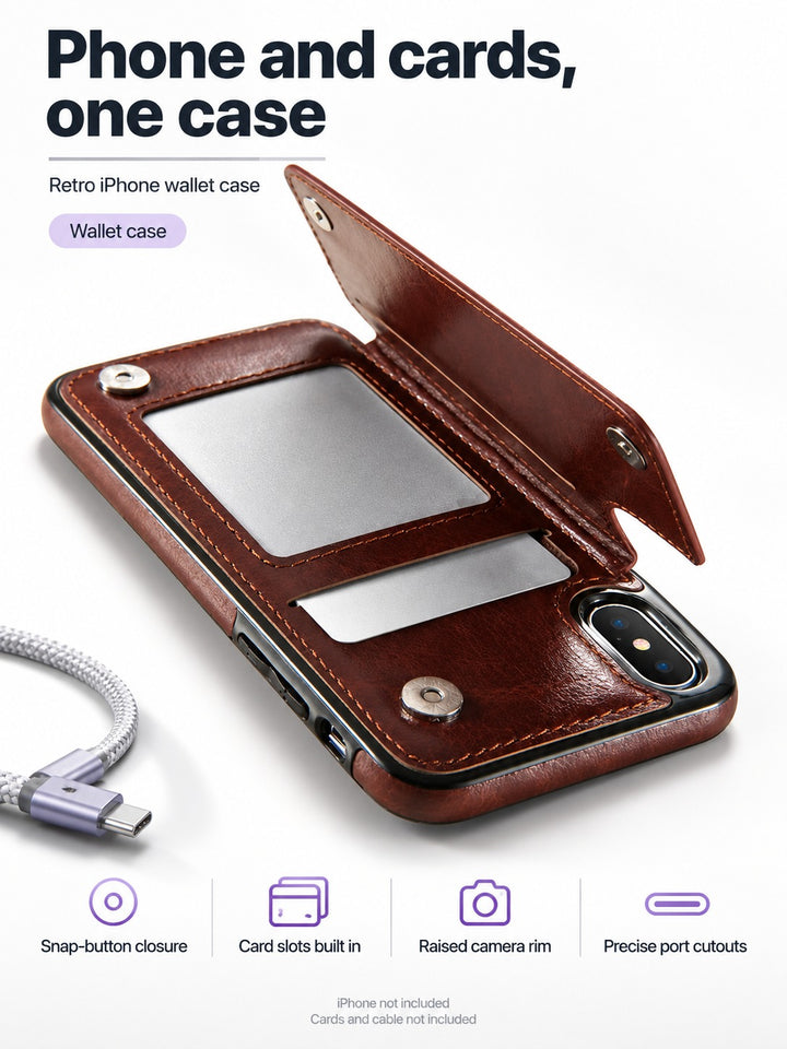 Retro Leather iPhone Wallet Case with Card Holders