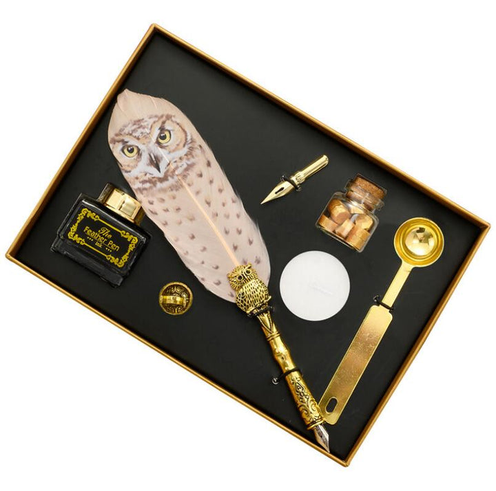 Owl Quill Pen Set: Vintage Writing & Sealing Gift