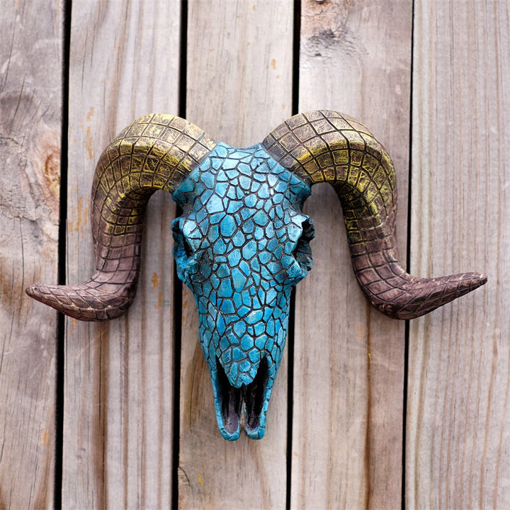 Turquoise Ram Skull Wall Decor Rustic Statement Piece