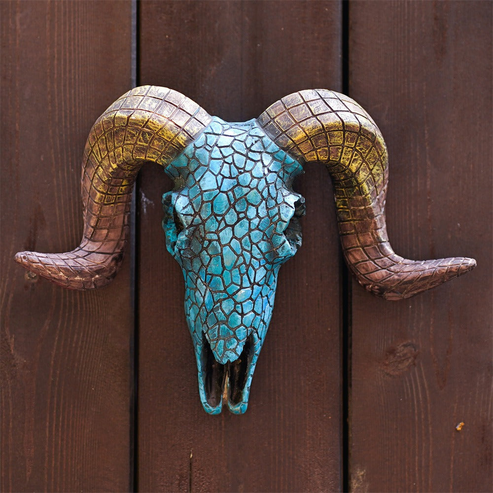 Turquoise Ram Skull Wall Decor Rustic Statement Piece