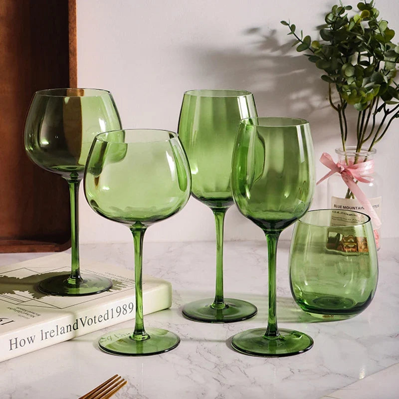 Retro Green Wine Glasses for Vintage Table Settings