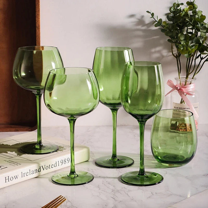 Retro Green Wine Glasses for Vintage Table Settings