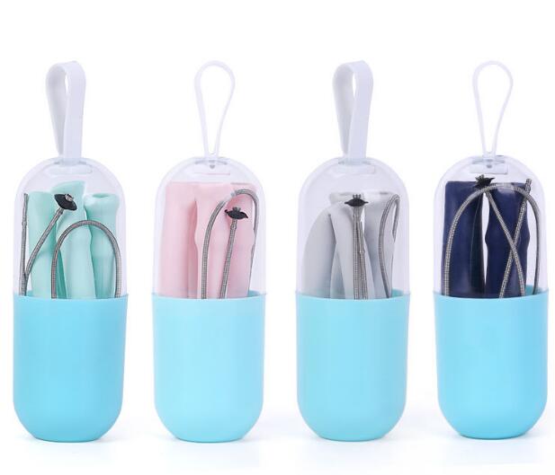 Reusable Silicone Drinking Straw with Case and Brush