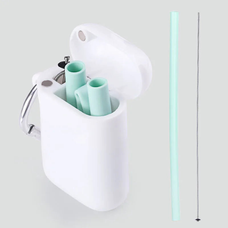 Reusable Foldable Silicone Straw with Travel Case and Brush