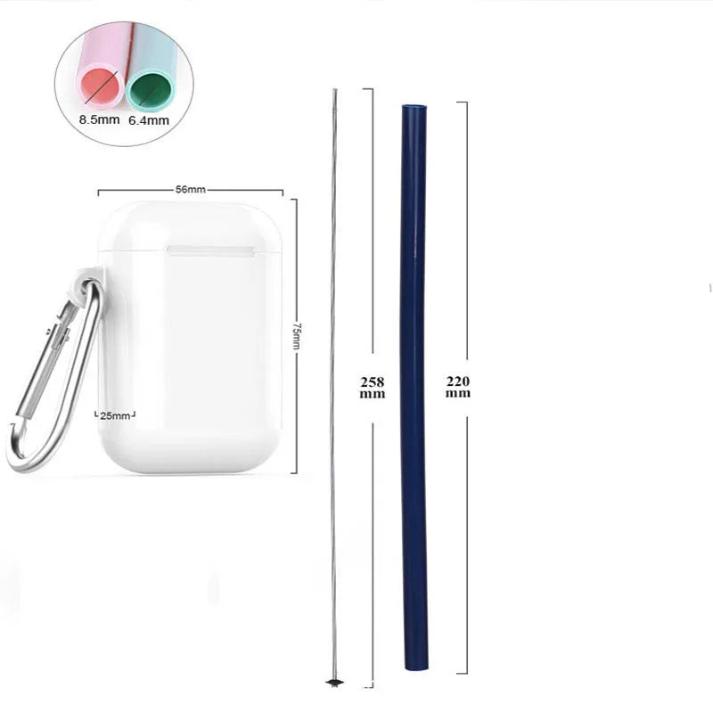 Reusable Foldable Silicone Straw with Travel Case and Brush