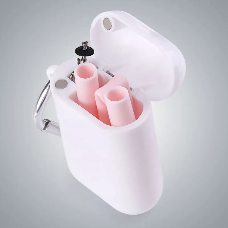 Reusable Foldable Silicone Straw with Travel Case and Brush