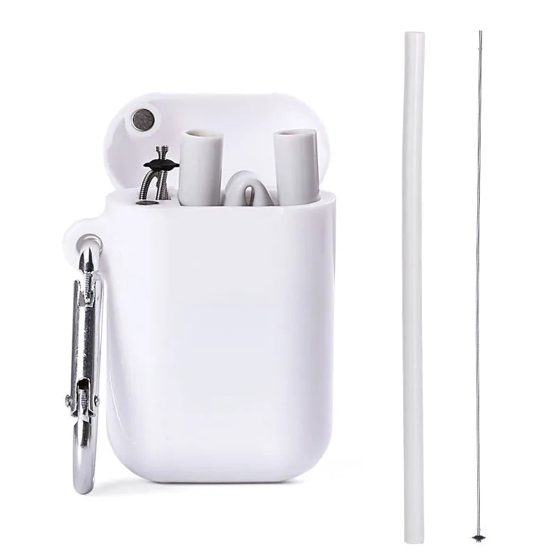 Reusable Foldable Silicone Straw with Travel Case and Brush