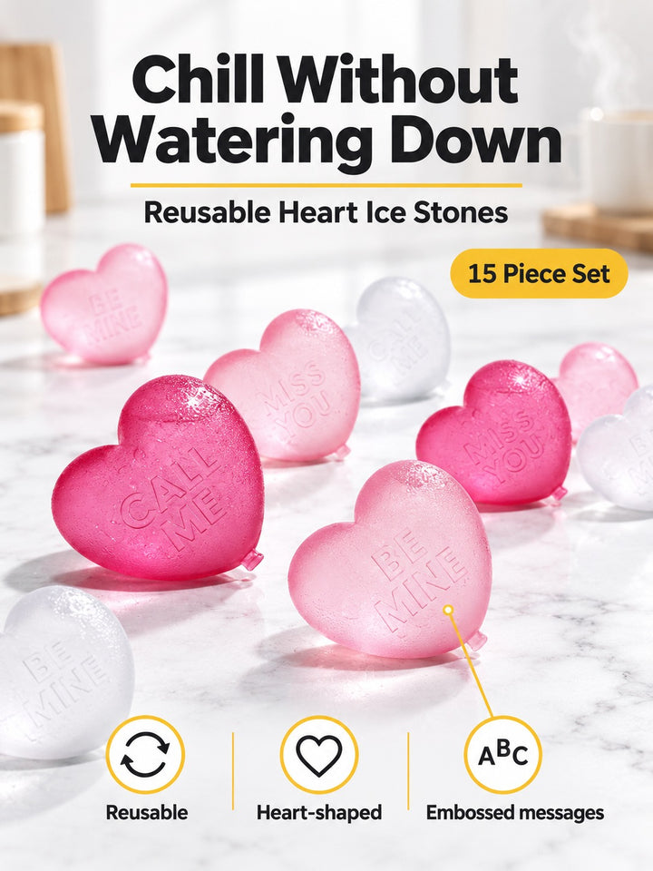 Reusable Heart-Shaped Whiskey Ice Stones, 15 Pack Set