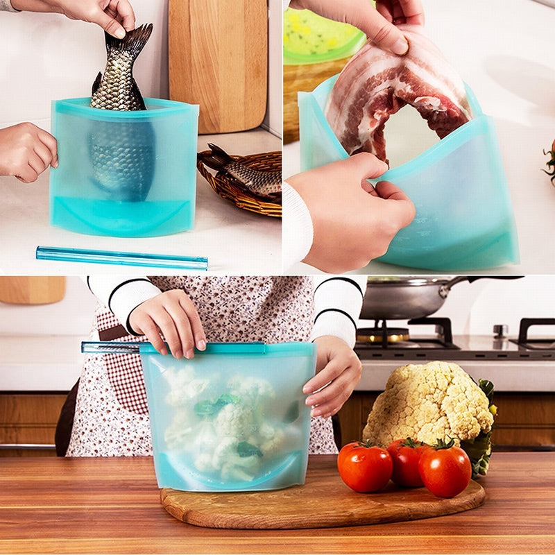 Reusable Silicone Food Storage Bags, Leak-Proof Seal