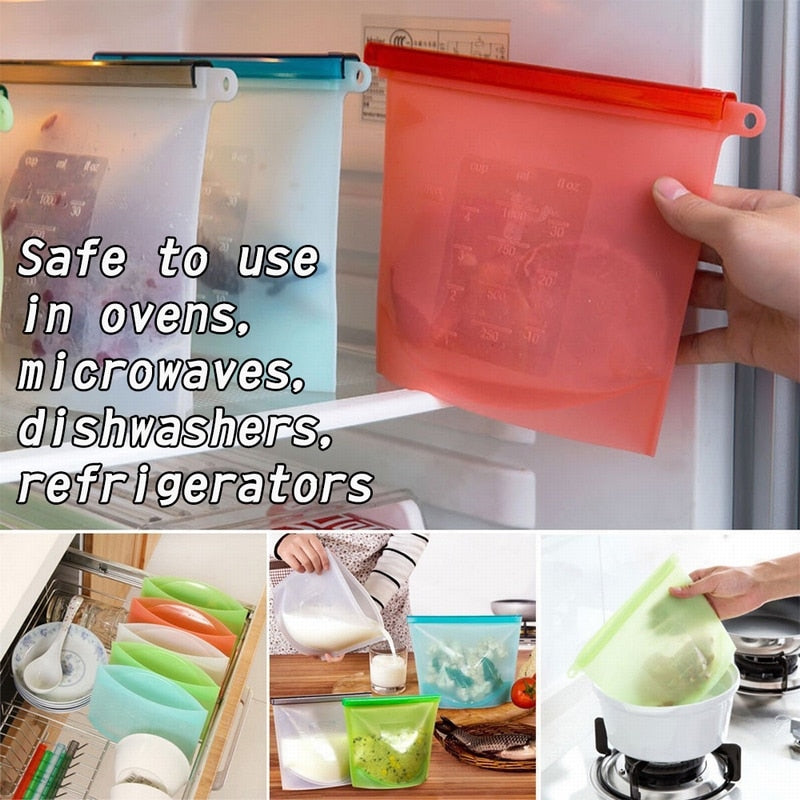 Reusable Silicone Food Storage Bags, Leak-Proof Seal