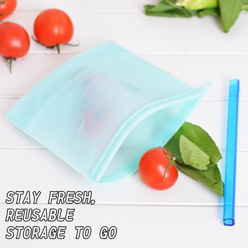 Reusable Silicone Food Storage Bags, Leak-Proof Seal