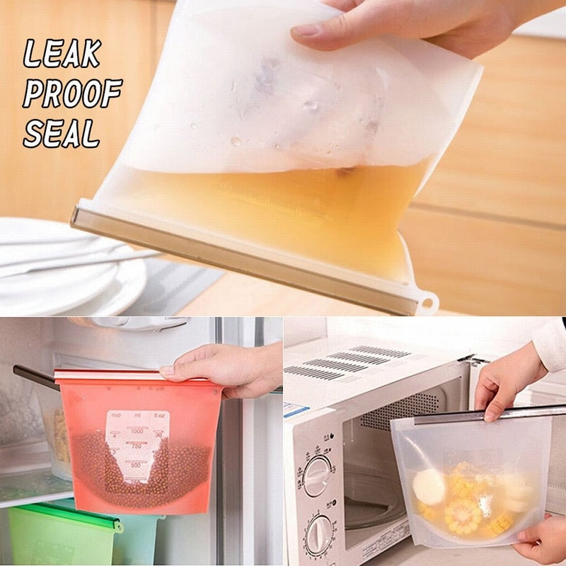 Reusable Silicone Food Storage Bags, Leak-Proof Seal