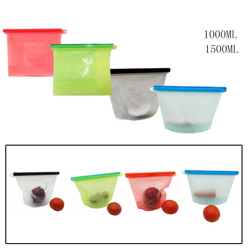Reusable Silicone Food Storage Bags, Leak-Proof Seal