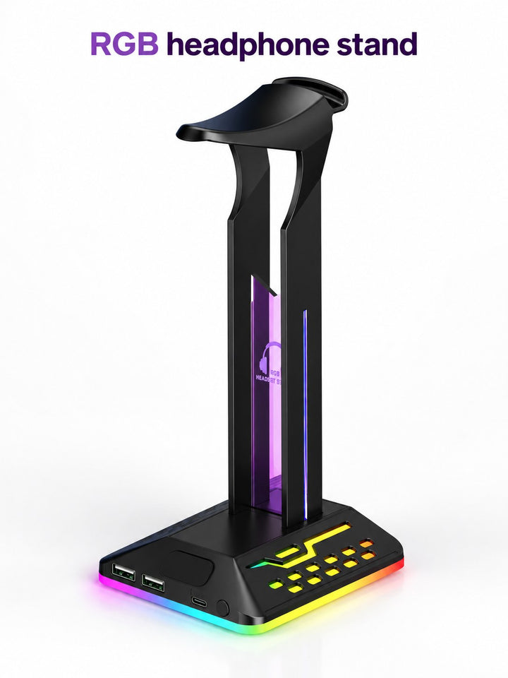 Headphone Stand with RGB Light Pillar and USB Ports