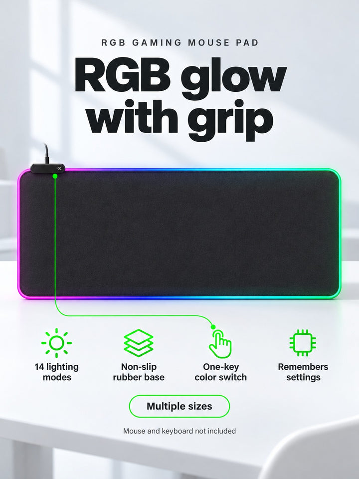 RGB LED Gaming Mouse Pad Large Desk Mat, 800x300mm