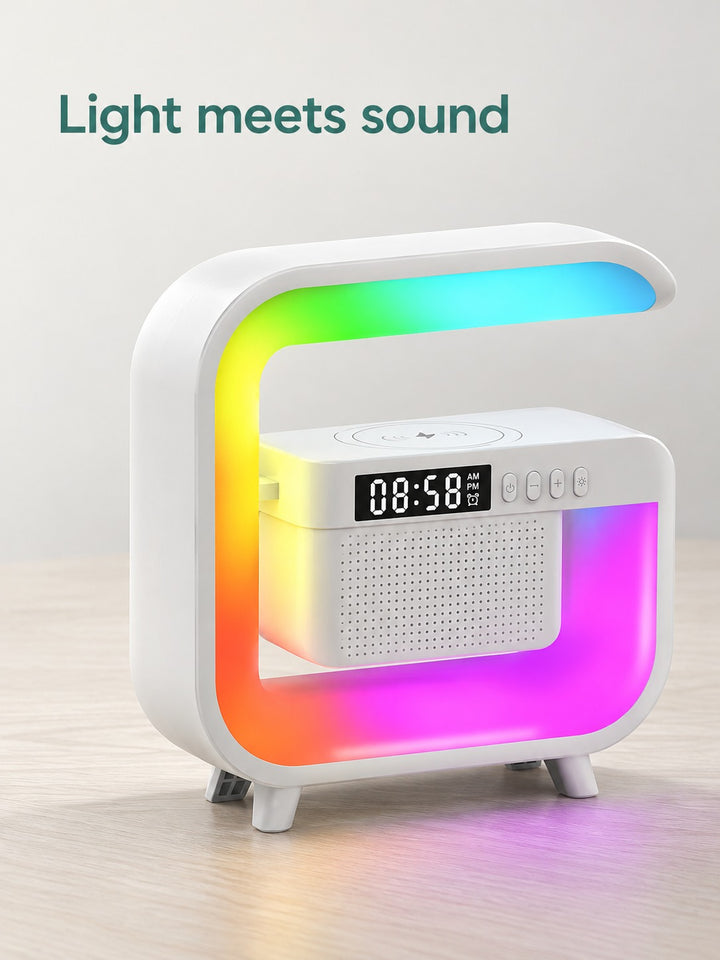 RGB Night Light Speaker with Clock & Wireless Charger
