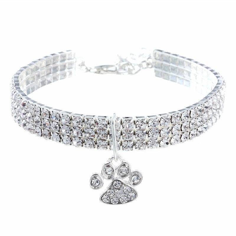 Rhinestone Dog Collar With Paw Charm for Small Pets