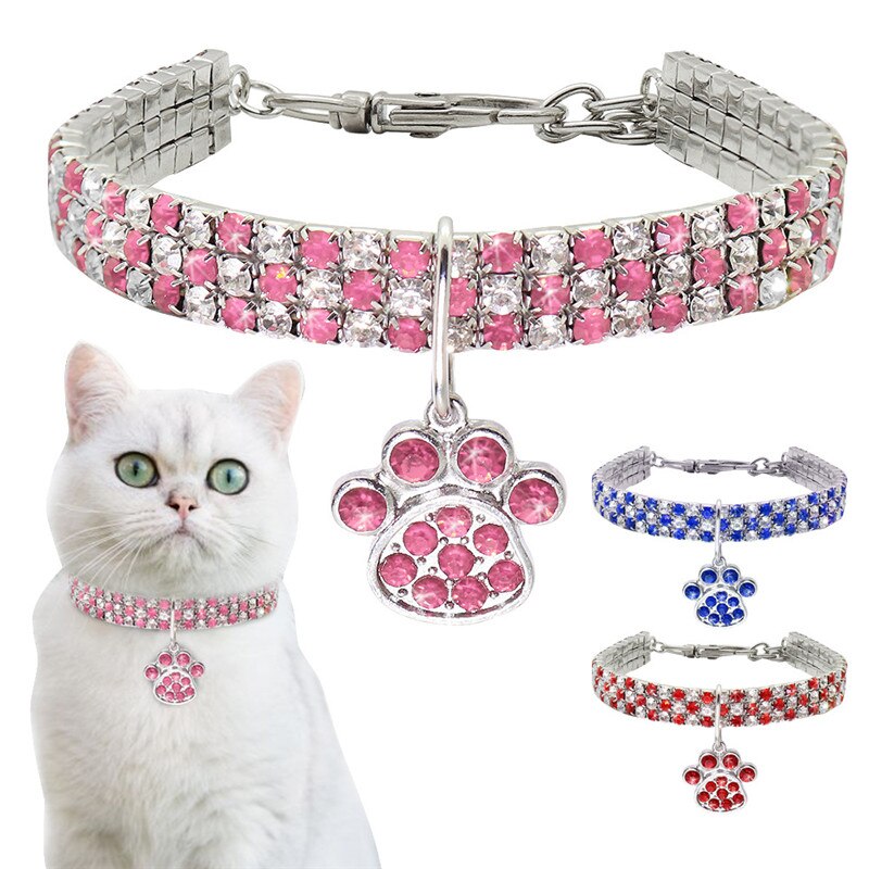 Rhinestone Dog Collar With Paw Charm for Small Pets