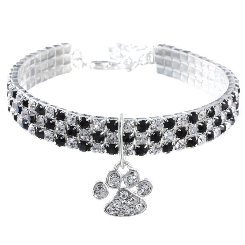 Rhinestone Dog Collar With Paw Charm for Small Pets