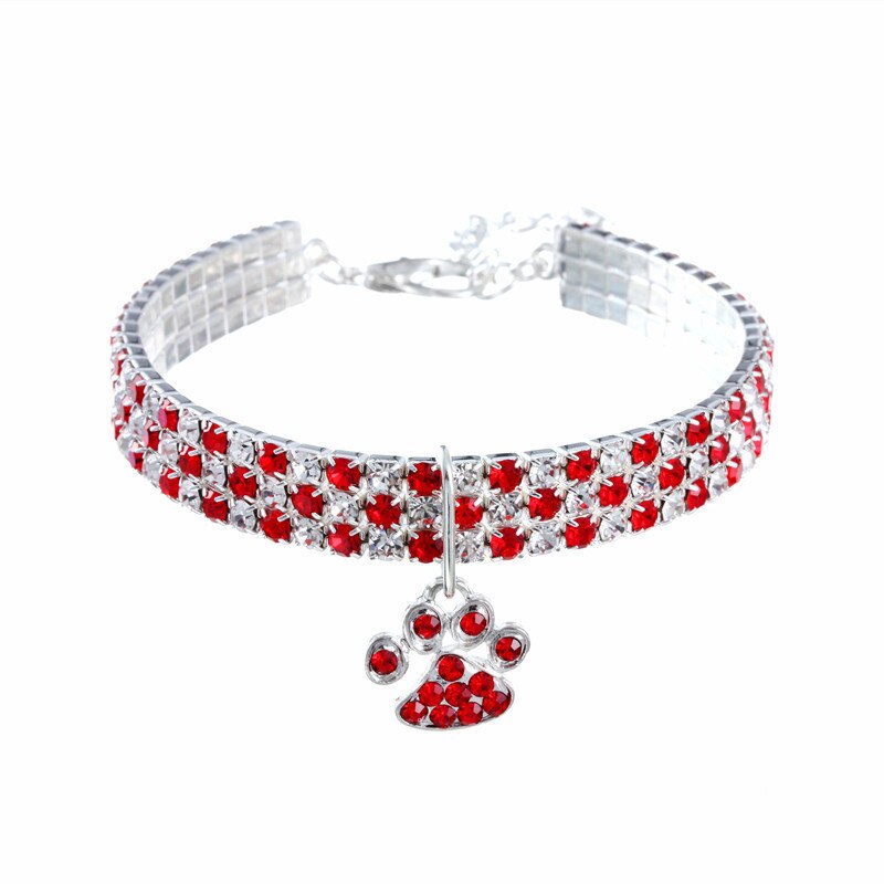 Rhinestone Dog Collar With Paw Charm for Small Pets