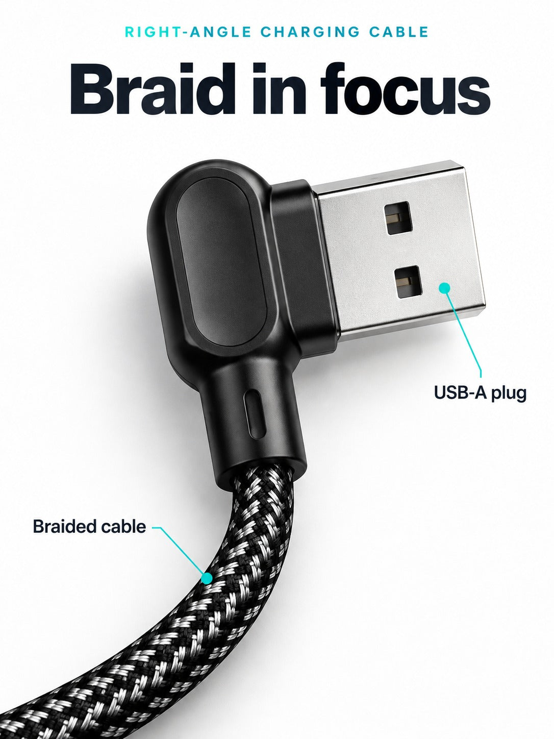Right Angle Braided Gaming Charging Cable for Phones