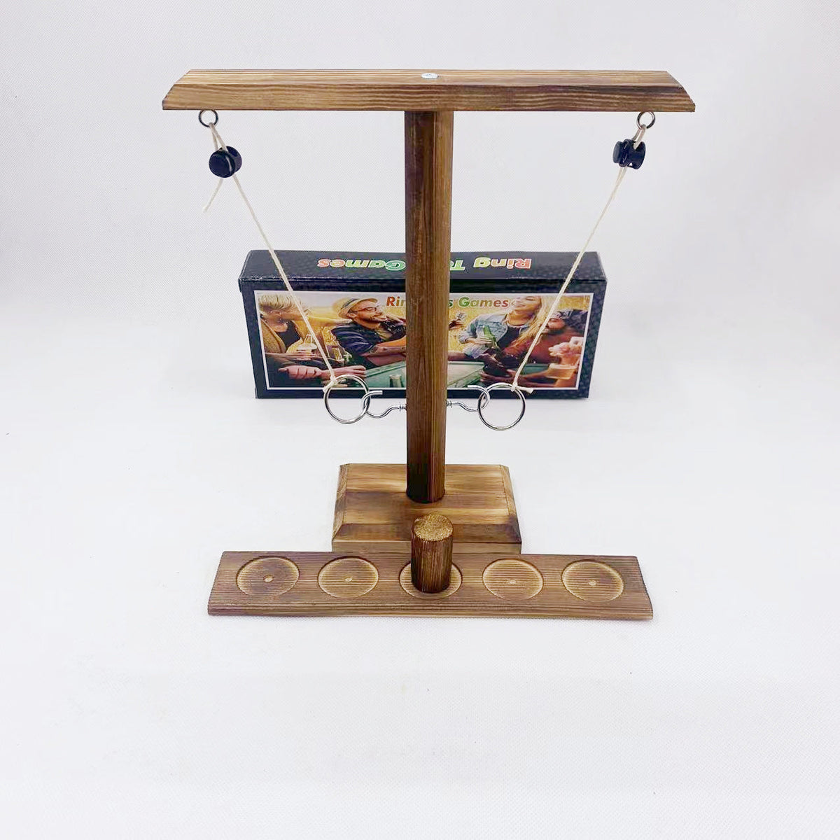Wooden Ring Toss Game for Competitive Tabletop Fun