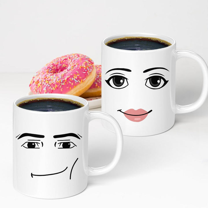 Roblox Woman Face Mug - Fun Ceramic Coffee Cup for Gamers