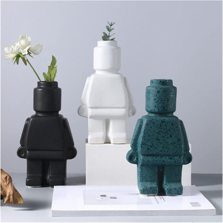 Robot Vase Decorative Black Resin Floral Home Decor