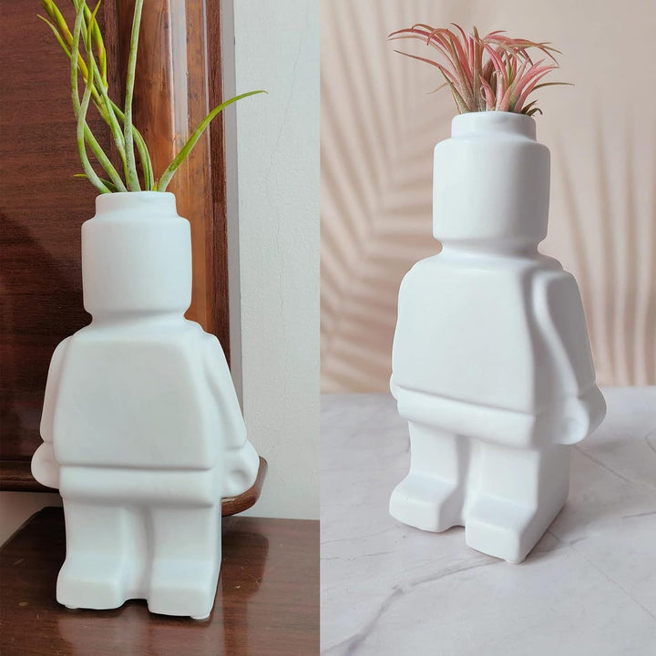 Robot Vase Decorative Black Resin Floral Home Decor