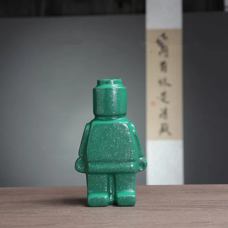 Robot Vase Decorative Black Resin Floral Home Decor