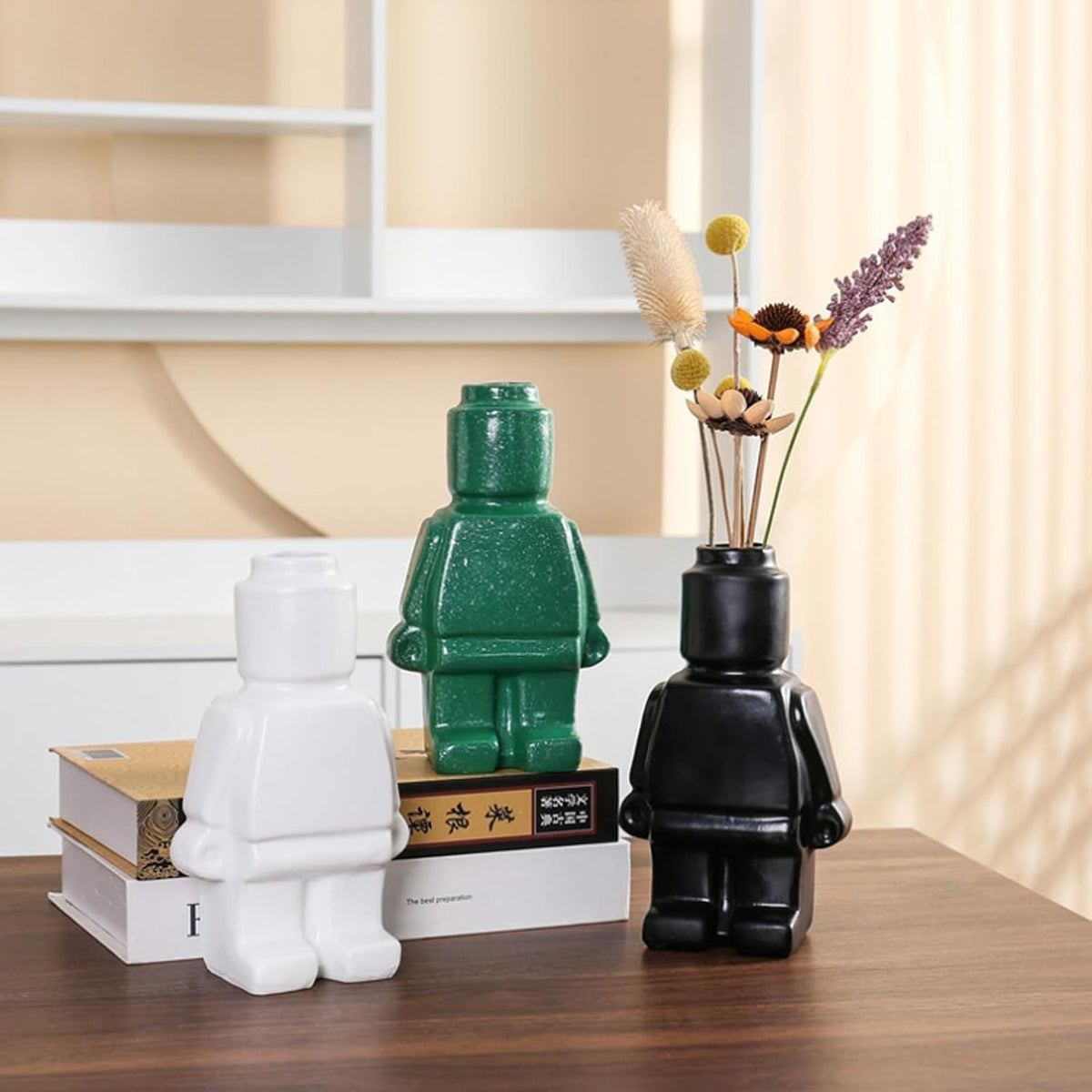 Robot Vase Decorative Black Resin Floral Home Decor