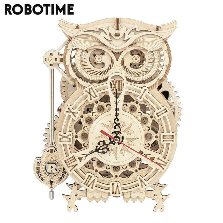DIY Wooden Owl Clock Model Kit With Moving Gear Display