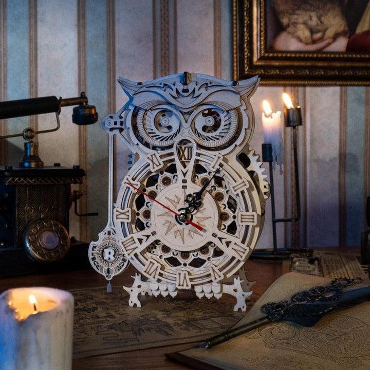 DIY Wooden Owl Clock Model Kit With Moving Gear Display