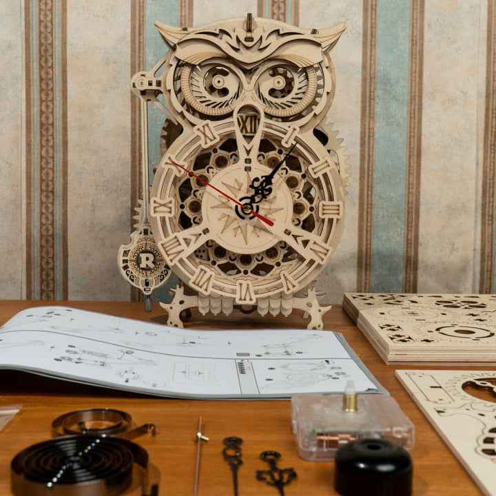 DIY Wooden Owl Clock Model Kit With Moving Gear Display