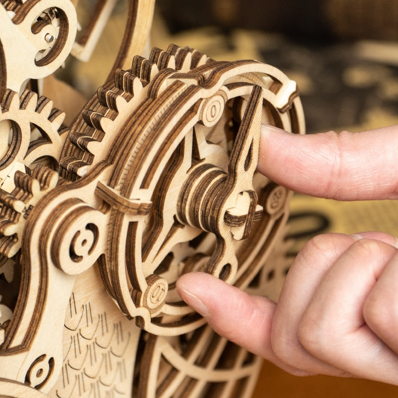 DIY Wooden Owl Clock Model Kit With Moving Gear Display
