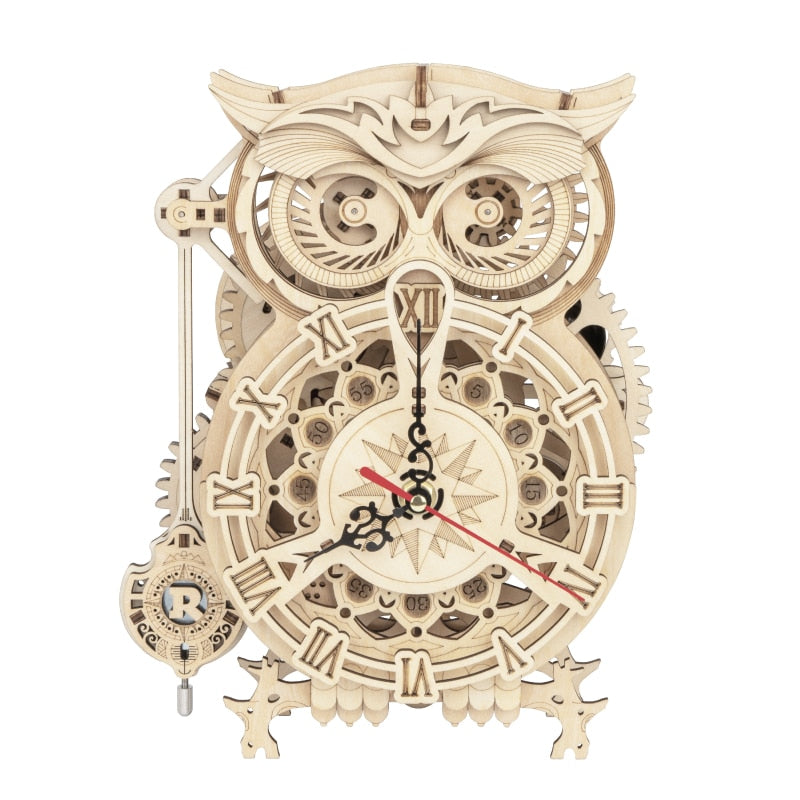 DIY Wooden Owl Clock Model Kit With Moving Gear Display