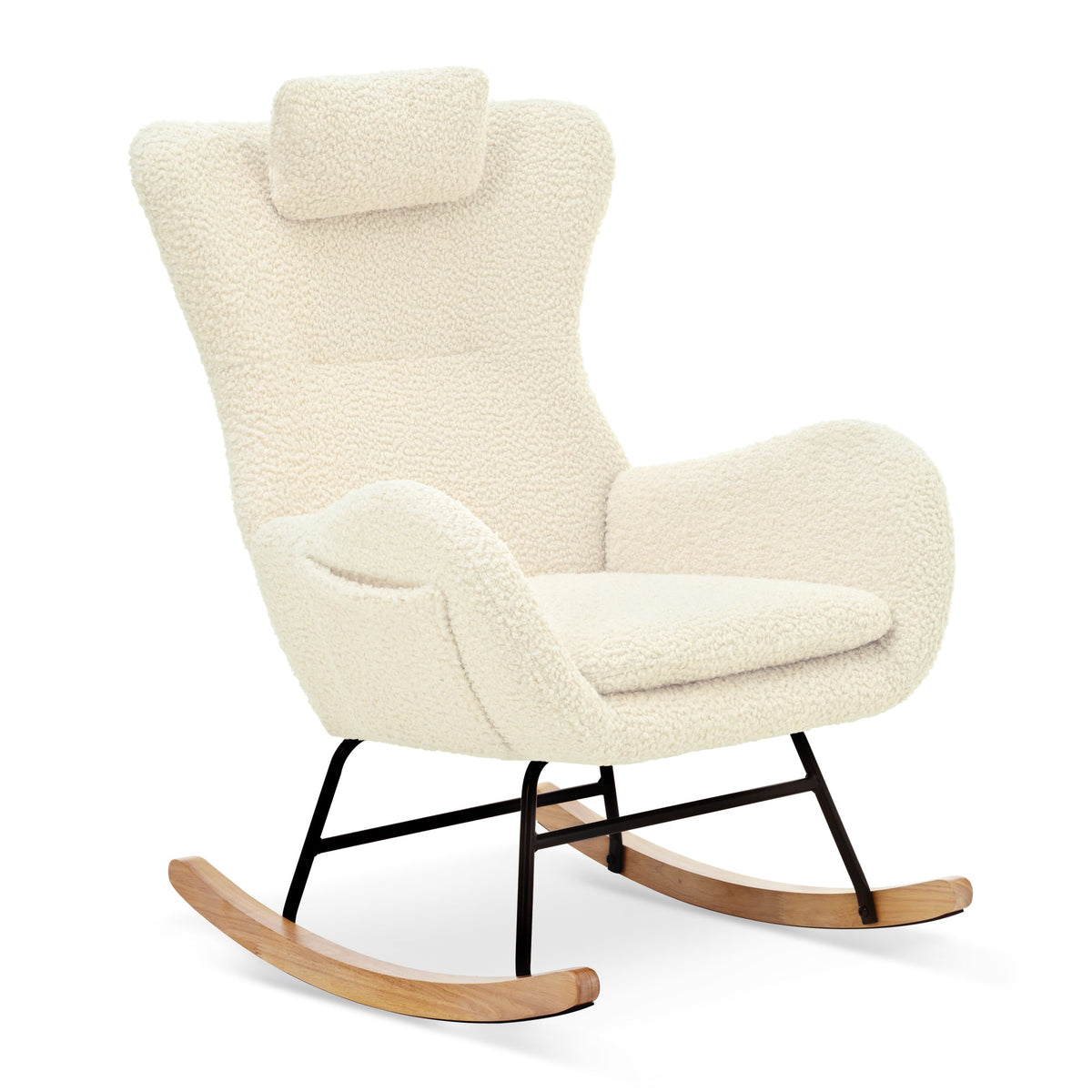 Cream Rocking Chair with High Back for Nursery Comfort