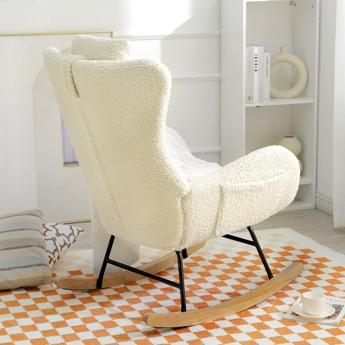 Cream Rocking Chair with High Back for Nursery Comfort