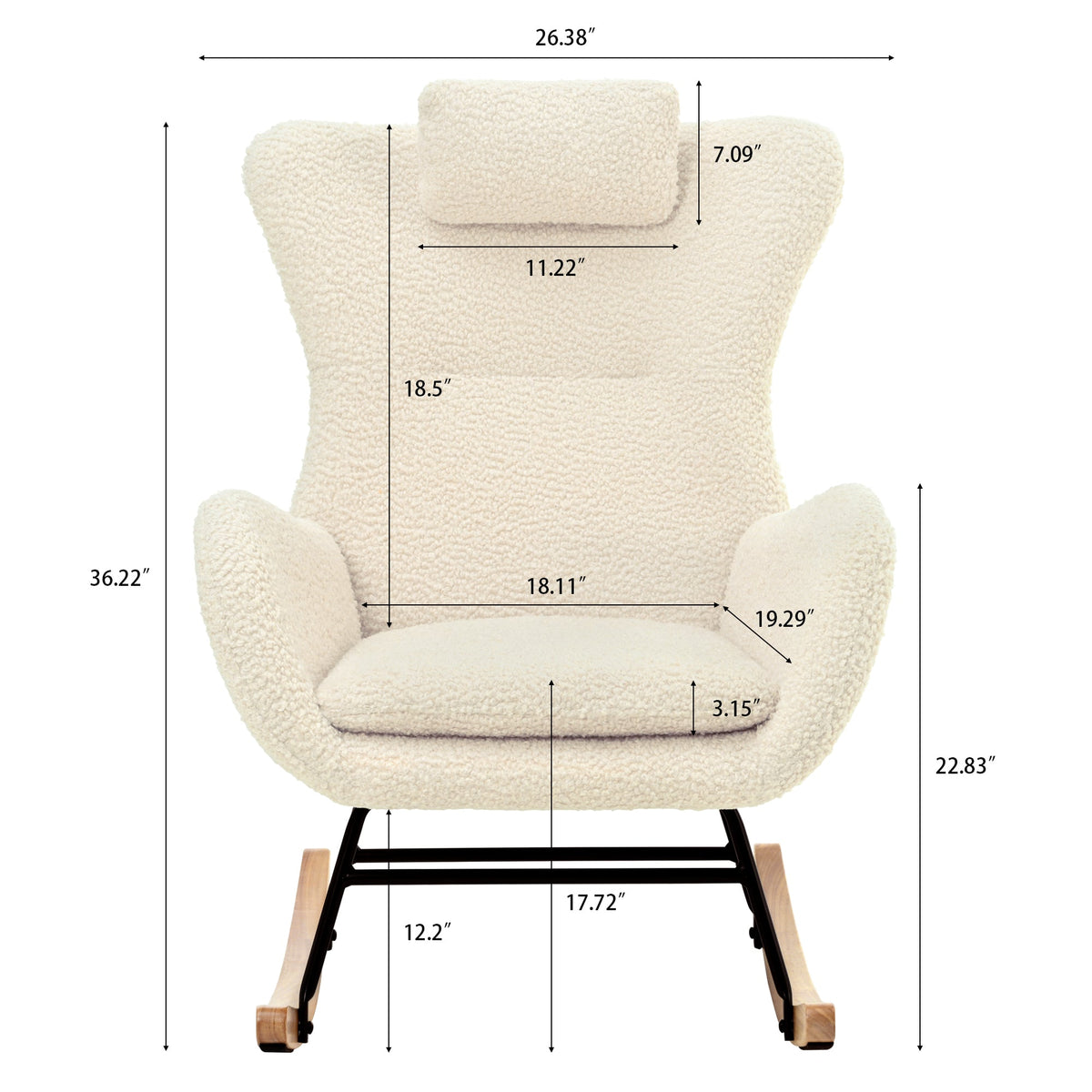 Cream Rocking Chair with High Back for Nursery Comfort