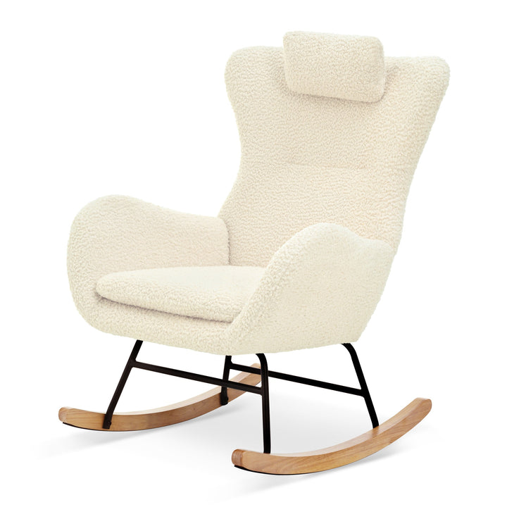 Cream Rocking Chair with High Back for Nursery Comfort