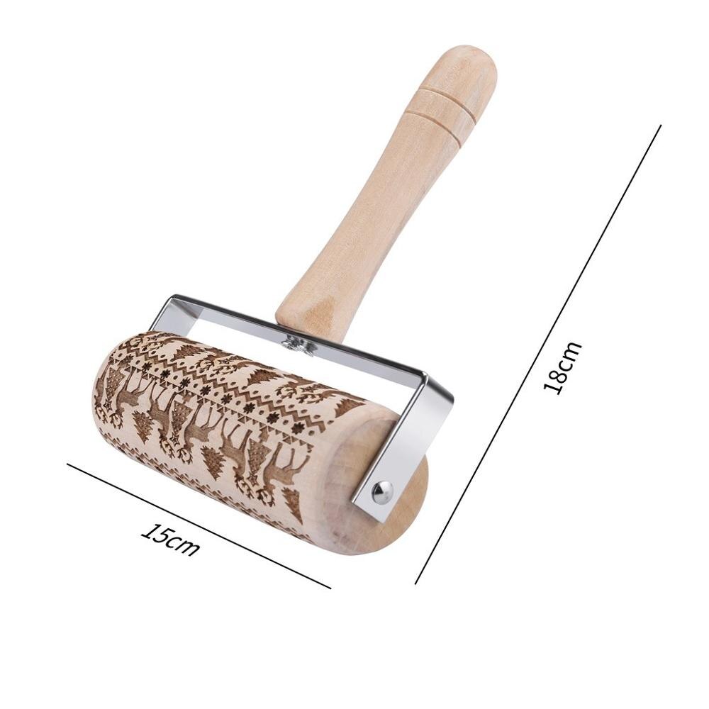 Embossed Wooden Rolling Pin with Reindeer & Tree Designs