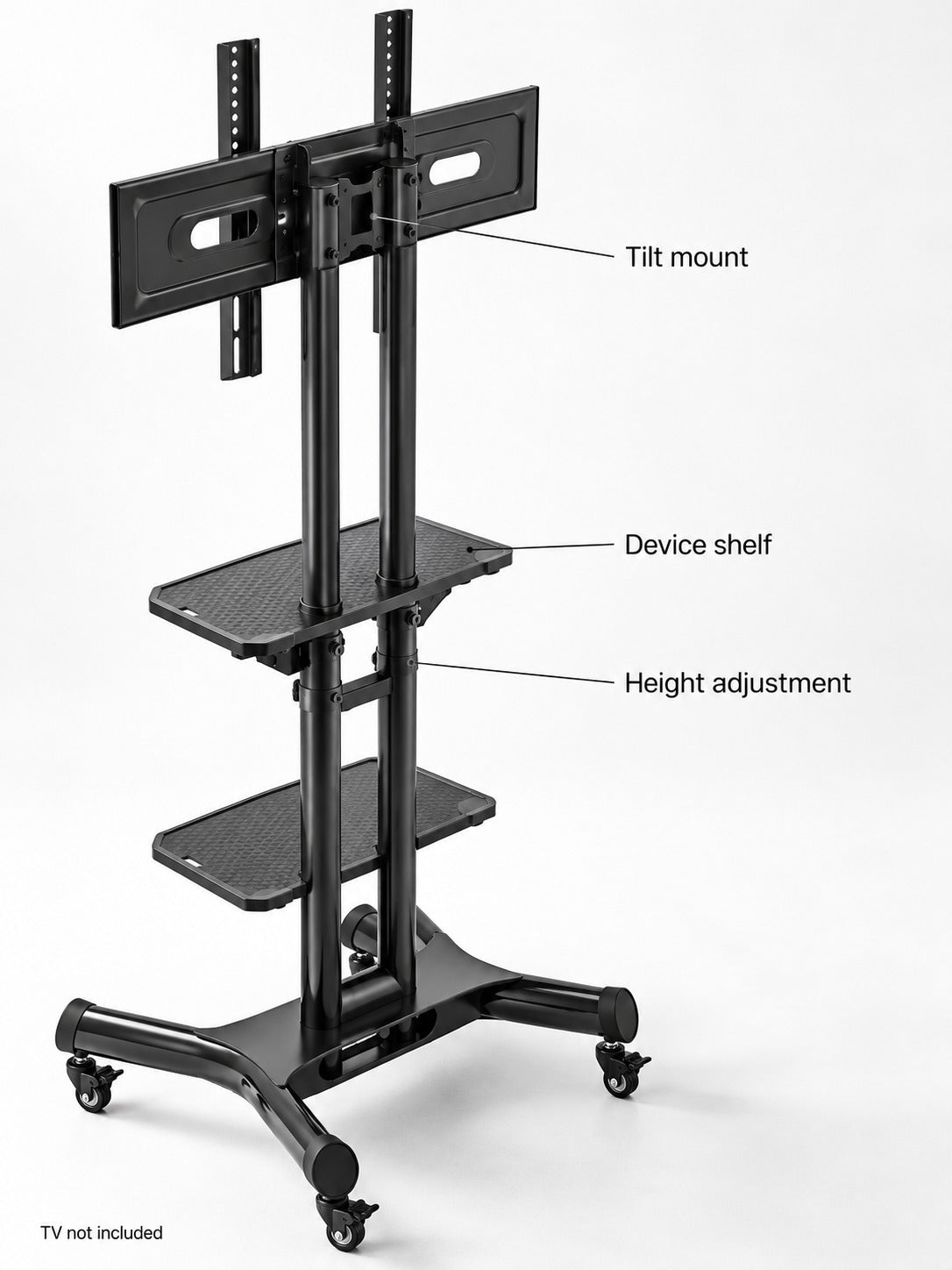 Rolling TV Stand with Tilt and Height Adjustment