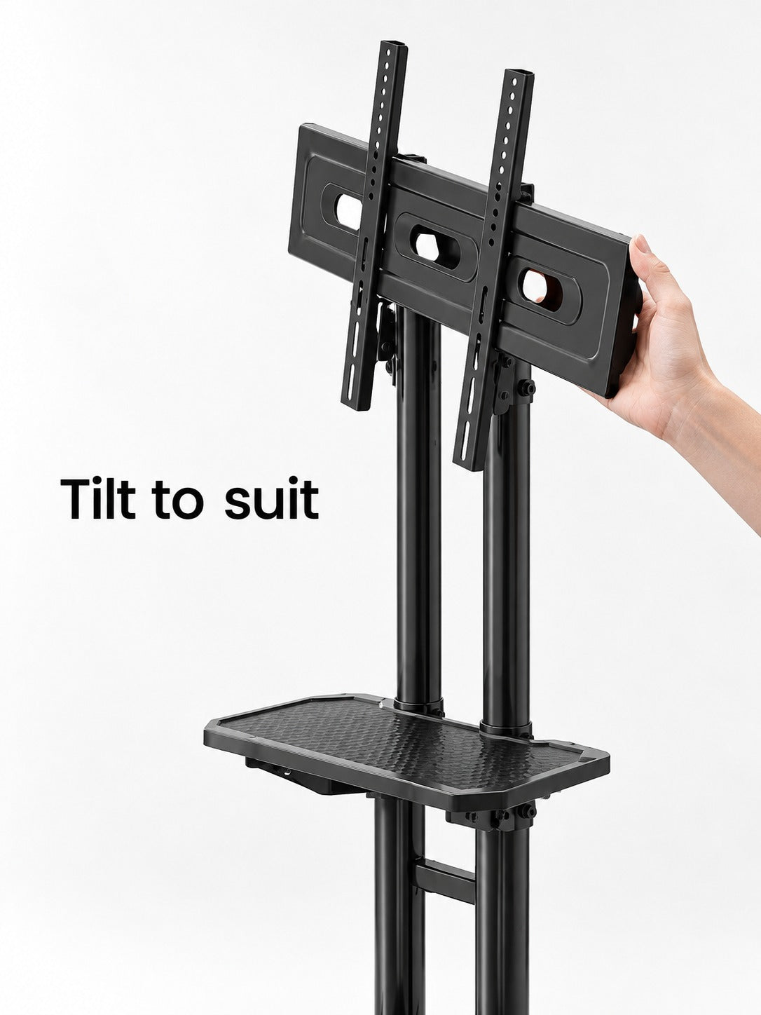 Rolling TV Stand with Tilt and Height Adjustment