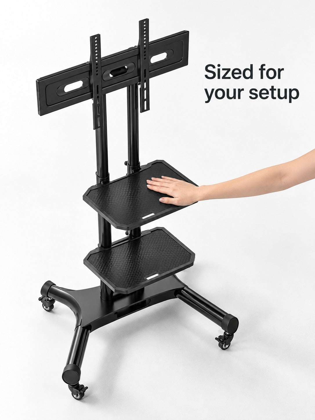 Rolling TV Stand with Tilt and Height Adjustment