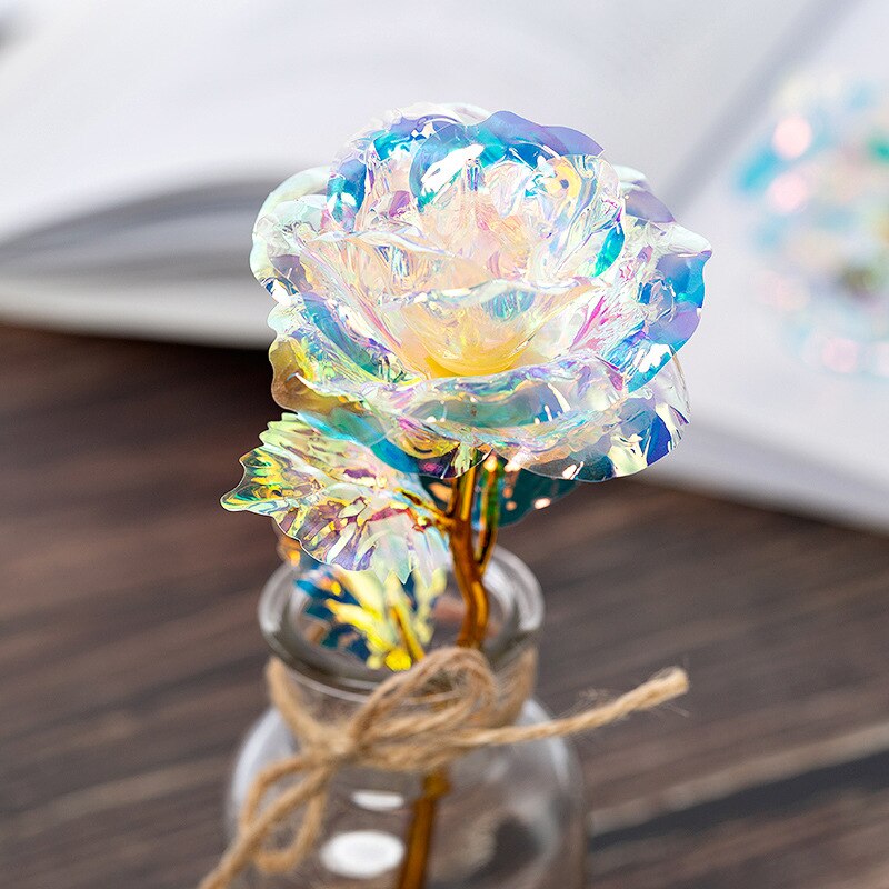 Artificial Gold Rose Gift With Everlasting Galaxy Petals